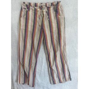 Just Living Women's White Linen‎ Blend Pants Drawstring Boho Hippie Resort L